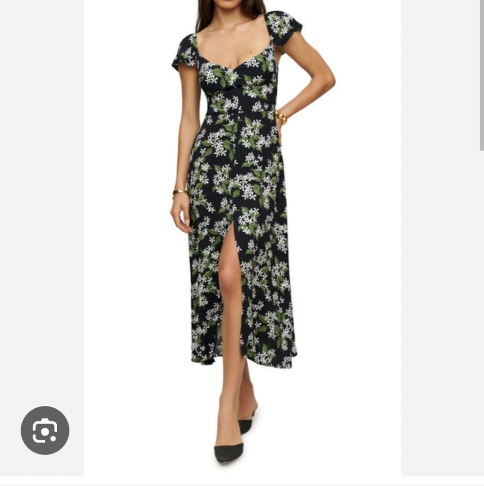 Black Floral Backless Maxi Dress with Front Slit